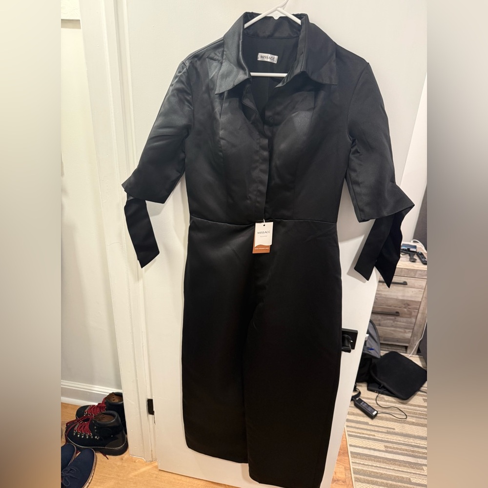 Missacc Black Midi Dress with Collar